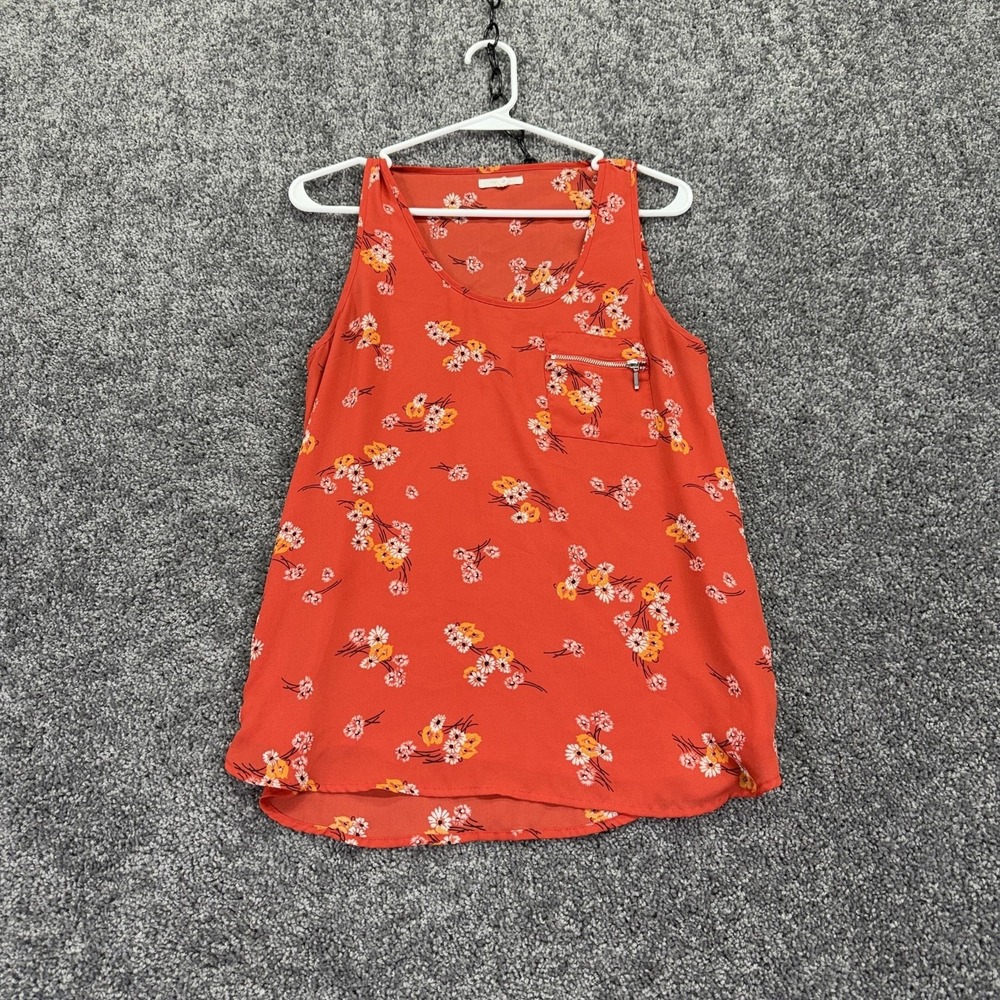 Maurices Tank Top Womens M Orange Floral Zip Pocket Lined Summer Casual
